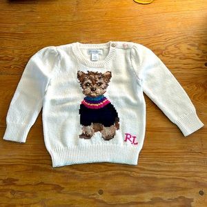 Ralph Lauren Baby Girl cream puppy dog pullover sweater.